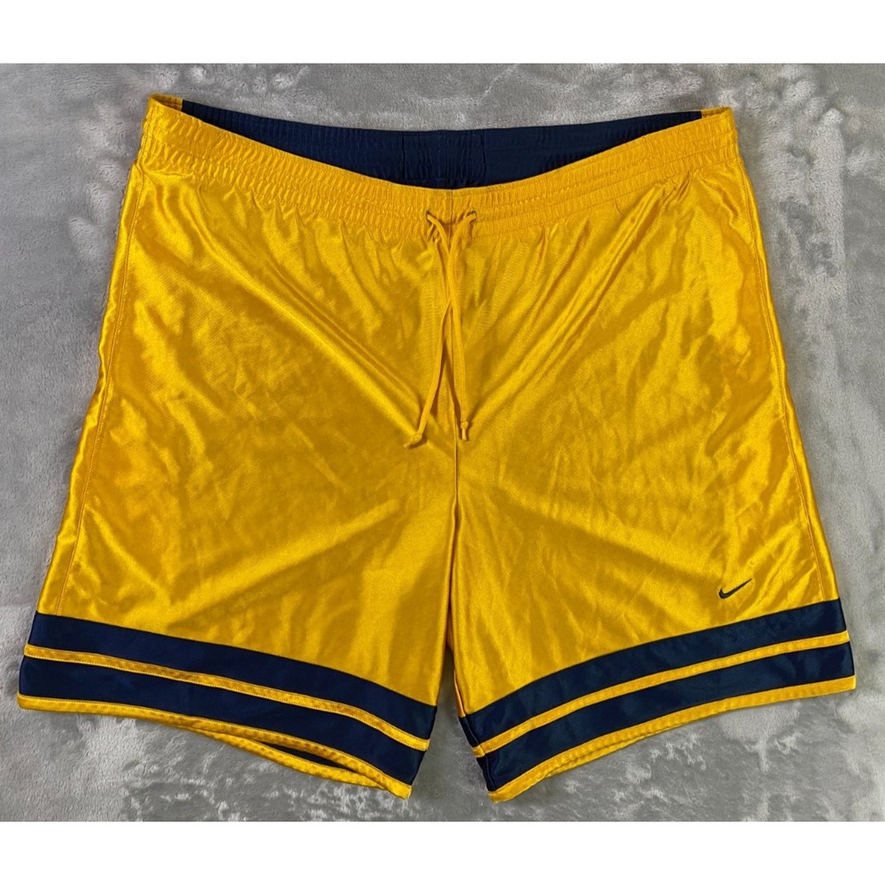 Nike Basketball Shorts Mens XL Navy Yellow Reversible Dazzle Mesh Athletic Retro - Picture 3 of 13